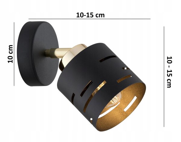 Wandleuchte flexibel Schwarz Gold E27 T:15 cm Metall