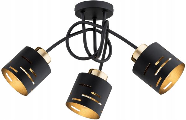Deckenleuchte 3-flammig Metall Schwarz Gold E27 L:45 cm Leuchte