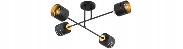 Deckenleuchte 4-flammig Metall Schwarz Gold E27 L:70 cm Leuchte