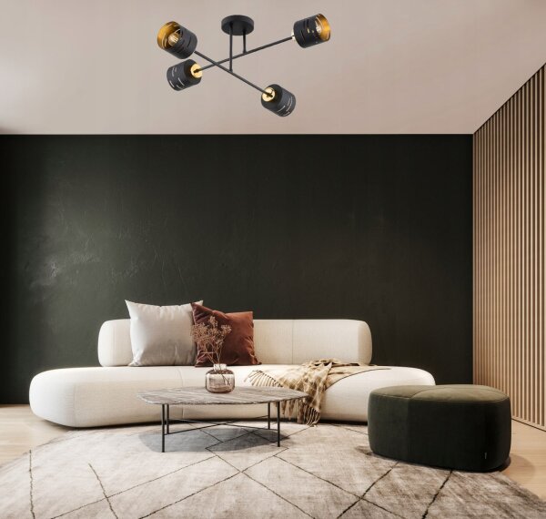 Deckenleuchte 4-flammig Metall Schwarz Gold E27 L:70 cm Leuchte