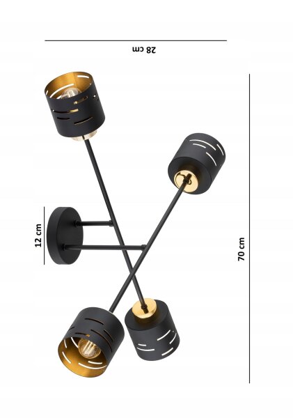 Deckenleuchte 4-flammig Metall Schwarz Gold E27 L:70 cm Leuchte