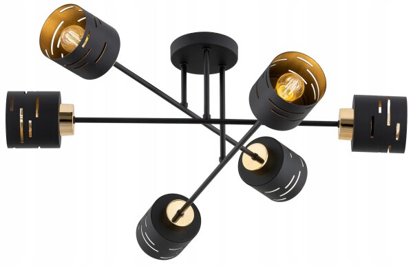 Deckenlampe 6-flammig Schwarz Gold E27 B:70 cm Modern Leuchte