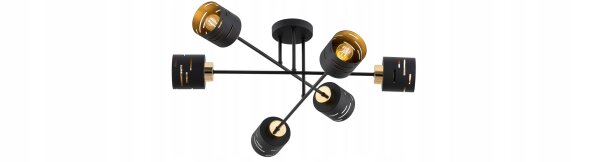 Deckenlampe 6-flammig Schwarz Gold E27 B:70 cm Modern Leuchte