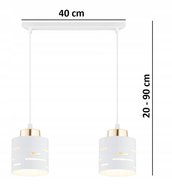 Pendelleuchte 2-flammig Metall Weiß Gold E27 L:40 cm Leuchte