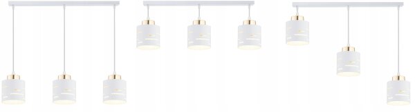 Pendelleuchte 3-flammig Weiß Gold E27 L:60 cm Metall Leuchte