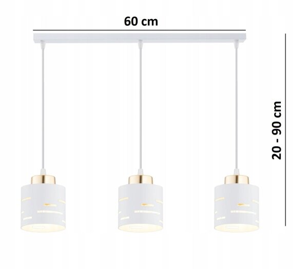 Pendelleuchte 3-flammig Weiß Gold E27 L:60 cm Metall Leuchte