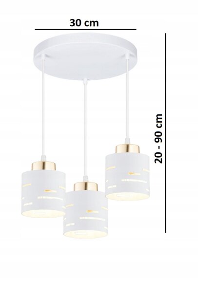 Pendelleuchte 3-flammig Weiß Gold E27 B:30 cm Modern Leuchte