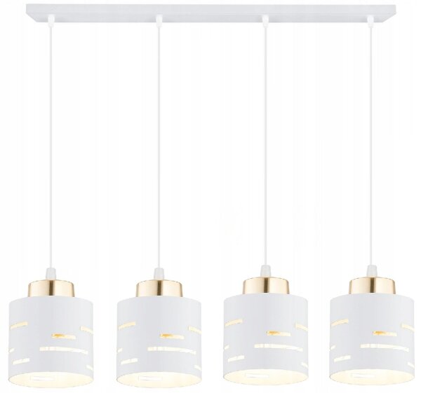 Pendelleuchte 4-flammig Metall Weiß Gold E27 L:60 cm Leuchte