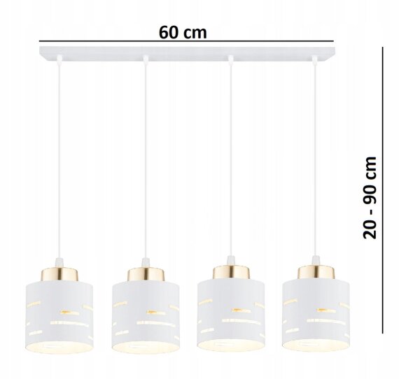 Pendelleuchte 4-flammig Metall Weiß Gold E27 L:60 cm Leuchte