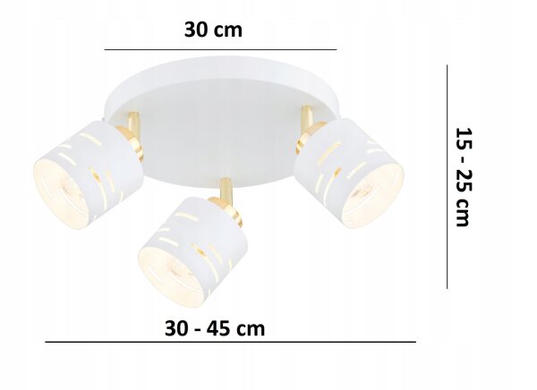 Deckenspot Weiß Gold 3-flammig flexibel E27 B:30 cm Leuchte