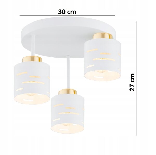 Deckenleuchte 3-flammig Weiß Gold E27 L:30 cm Modern Leuchte