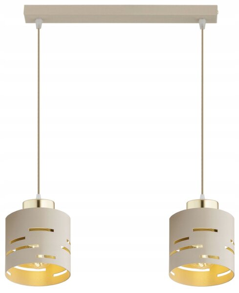 Pendelleuchte 2-flammig Beige Gold Metall E27 L:40 cm Leuchte