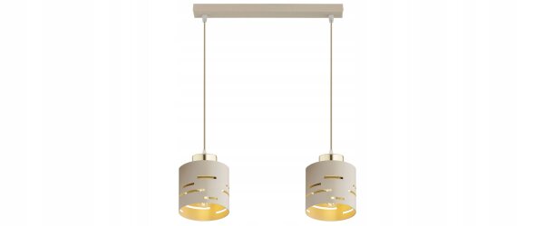 Pendelleuchte 2-flammig Beige Gold Metall E27 L:40 cm Leuchte