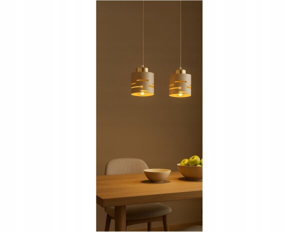 Pendelleuchte 2-flammig Beige Gold Metall E27 L:40 cm Leuchte