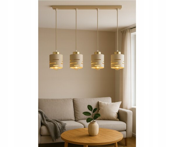 Pendelleuchte 4-flammig Metall Beige Gold E27 L:60 cm