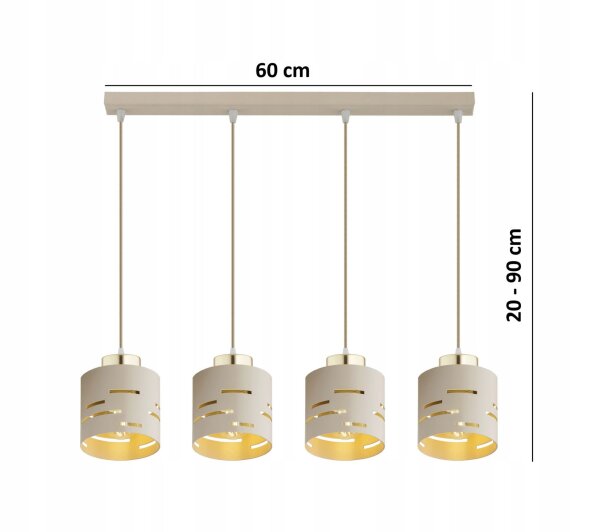 Pendelleuchte 4-flammig Metall Beige Gold E27 L:60 cm