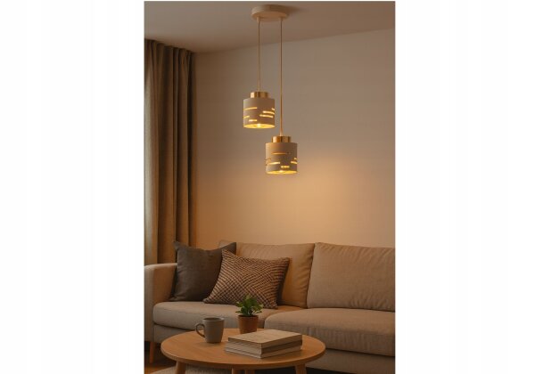 Pendelleuchte 2-flammig Beige Gold Metall E27 B:12 cm Leuchte