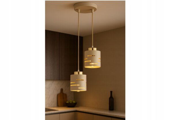 Pendelleuchte 2-flammig Beige Gold Metall E27 B:12 cm Leuchte