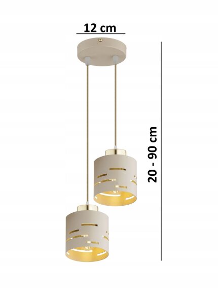 Pendelleuchte 2-flammig Beige Gold Metall E27 B:12 cm Leuchte