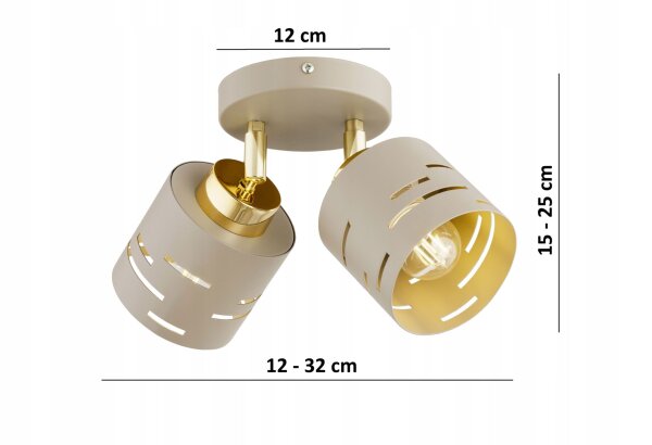 Deckenspot schwenkbar 2-flammig E27 L:32 cm Beige Gold Leuchte