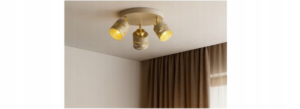Deckenspot verstellbar 3-flammig Beige Gold E27 Ø30 cm Leuchte
