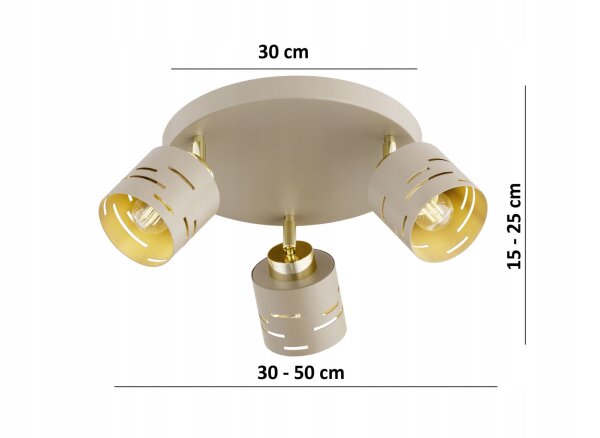 Deckenspot verstellbar 3-flammig Beige Gold E27 Ø30 cm Leuchte