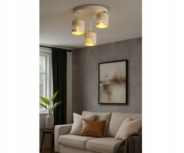 Deckenleuchte 3-flammig Beige Gold E27 Ø30 cm Modern Leuchte