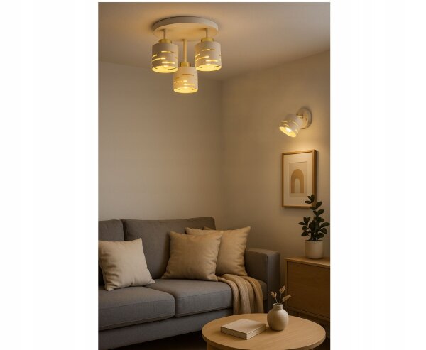Deckenleuchte 3-flammig Beige Gold E27 Ø30 cm Modern Leuchte