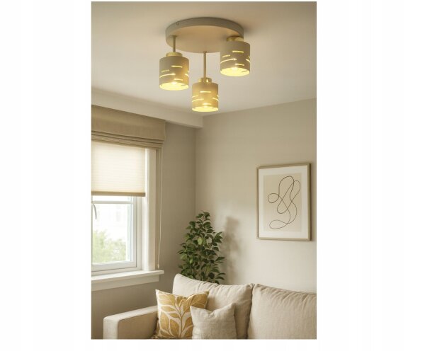 Deckenleuchte 3-flammig Beige Gold E27 Ø30 cm Modern Leuchte