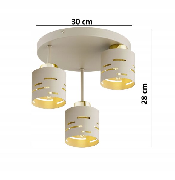 Deckenleuchte 3-flammig Beige Gold E27 Ø30 cm Modern Leuchte