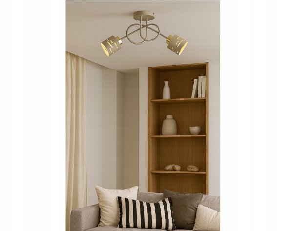 Deckenleuchte 2-flammig Beige Gold E27 L:30 cm Modern Leuchte