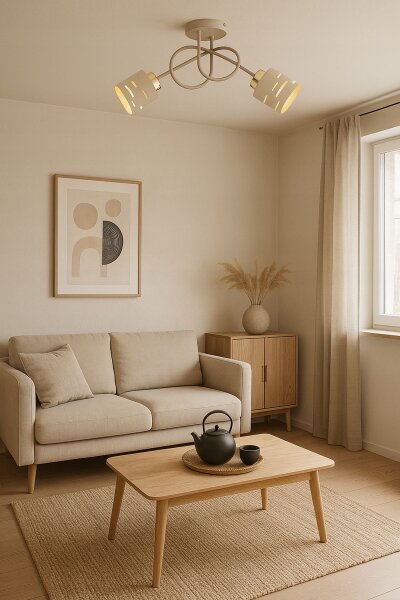 Deckenleuchte 2-flammig Beige Gold E27 L:30 cm Modern Leuchte