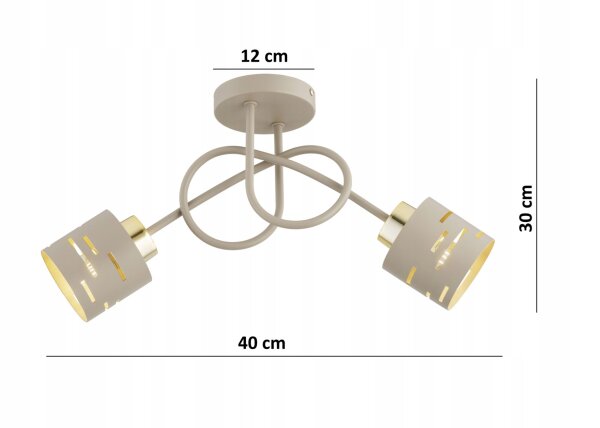 Deckenleuchte 2-flammig Beige Gold E27 L:30 cm Modern Leuchte