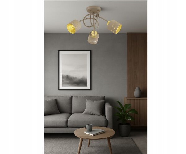 Deckenleuchte 3-flammig Beige Gold E27 L:45 cm Modern Leuchte