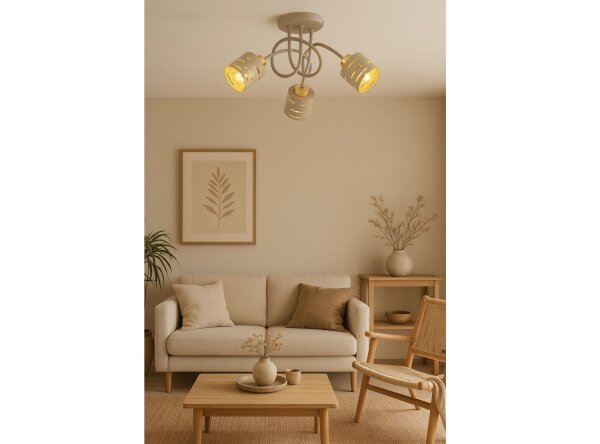 Deckenleuchte 3-flammig Beige Gold E27 L:45 cm Modern Leuchte