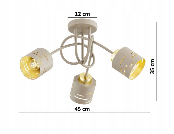 Deckenleuchte 3-flammig Beige Gold E27 L:45 cm Modern Leuchte