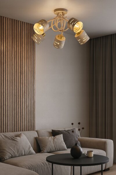 Deckenleuchte 5-flammig Beige Gold E27 L:50 cm Modern Leuchte