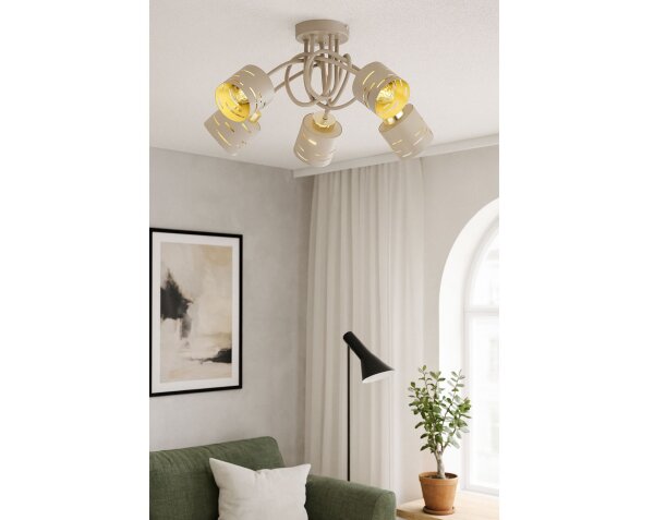Deckenleuchte 5-flammig Beige Gold E27 L:50 cm Modern Leuchte