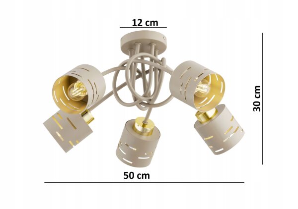 Deckenleuchte 5-flammig Beige Gold E27 L:50 cm Modern Leuchte