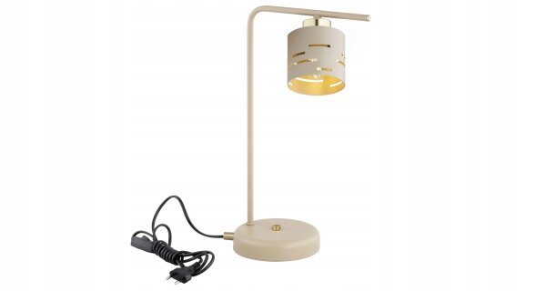Tischleuchte Ecru Gold Metall E27 H:38 cm klein Modern Leuchte