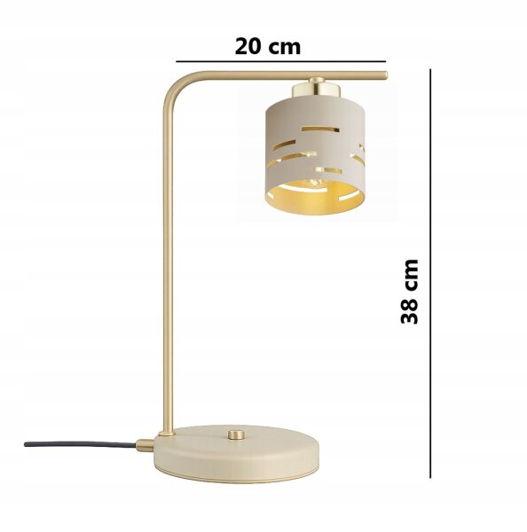 Tischleuchte Ecru Gold Metall E27 H:38 cm klein Modern Leuchte