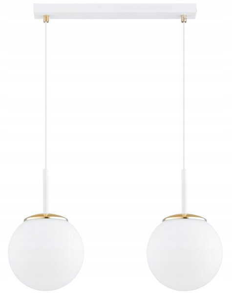 Pendelleuchte 2-flammig Glas Weiß Gold E27 L:40 cm