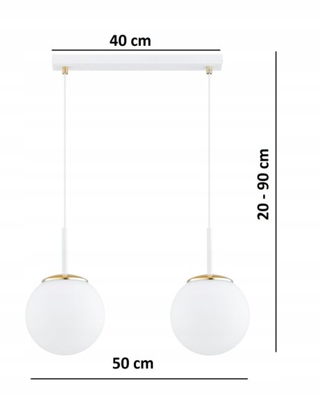 Pendelleuchte 2-flammig Glas Weiß Gold E27 L:40 cm