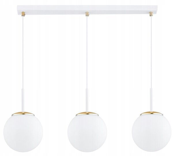 Pendelleuchte 3-flammig Glas Weiß Gold E27 L:60 cm Leuchte