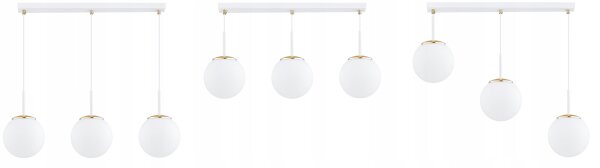 Pendelleuchte 3-flammig Glas Weiß Gold E27 L:60 cm Leuchte