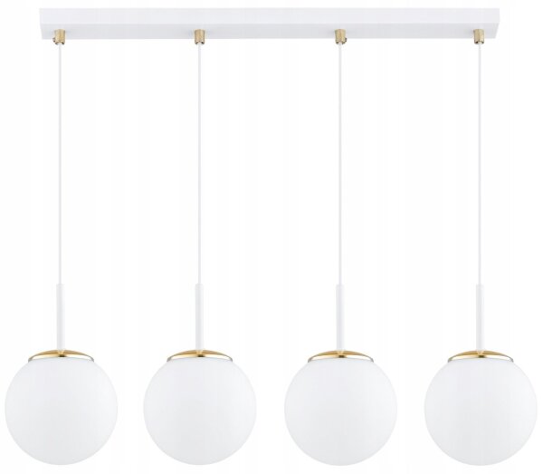 Pendelleuchte 4-flammig Glas Weiß Gold E27 L:60 cm
