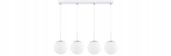 Pendelleuchte 4-flammig Glas Weiß Gold E27 L:60 cm