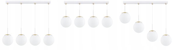 Pendelleuchte 4-flammig Glas Weiß Gold E27 L:60 cm