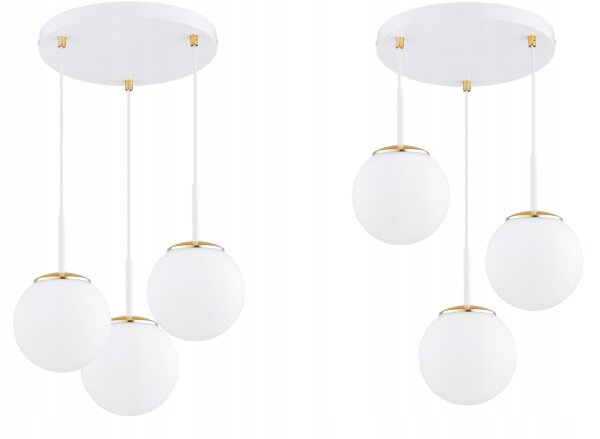 Pendelleuchte 3-flammig Glas Weiß Gold E27 B:30 cm Leuchte