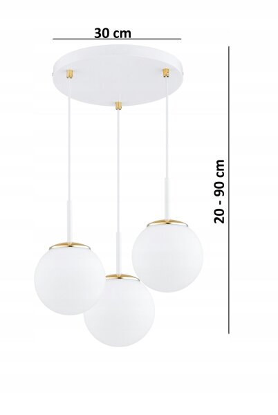 Pendelleuchte 3-flammig Glas Weiß Gold E27 B:30 cm Leuchte